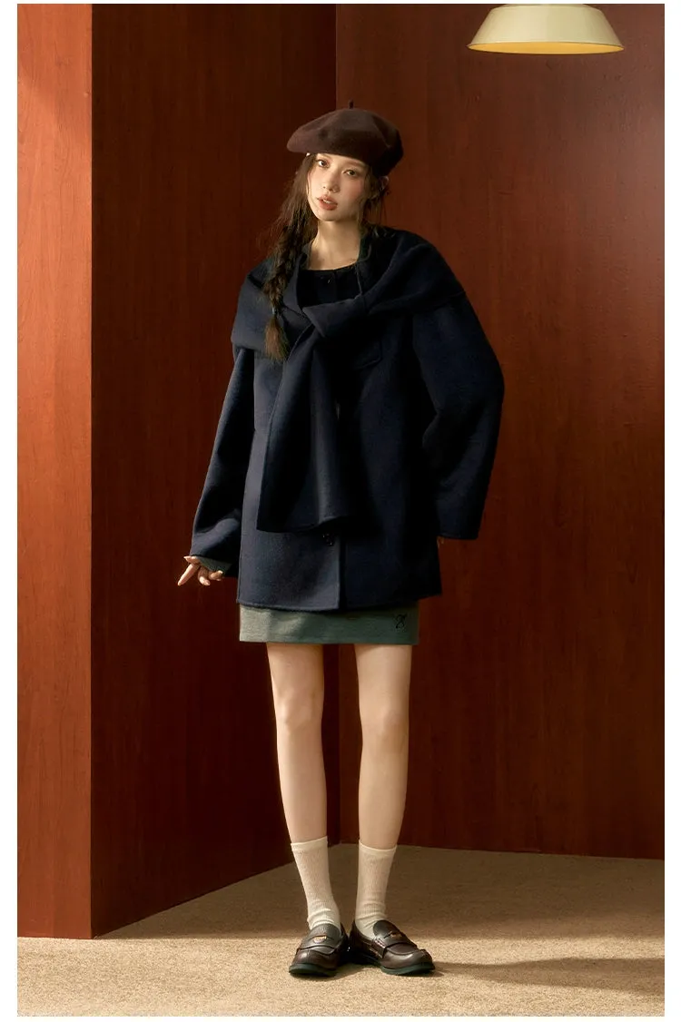 (Final Sale) Off-white & Blue Wool Cape Coat