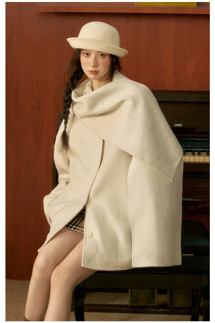 (Final Sale) Off-white & Blue Wool Cape Coat