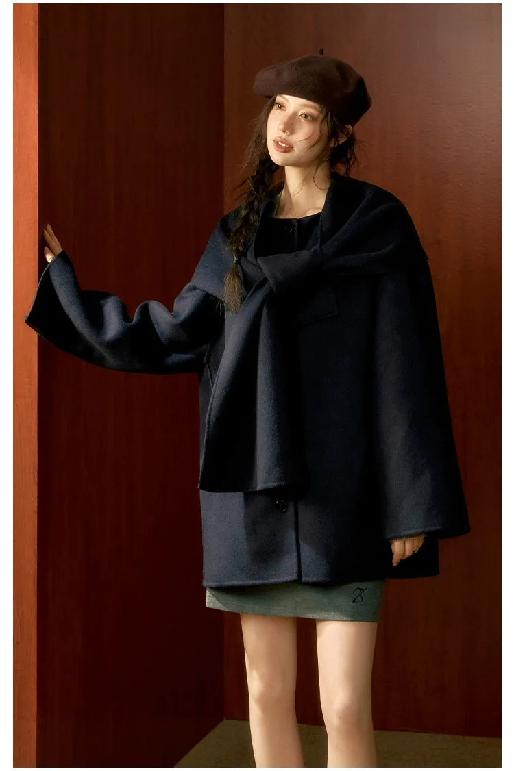 (Final Sale) Off-white & Blue Wool Cape Coat