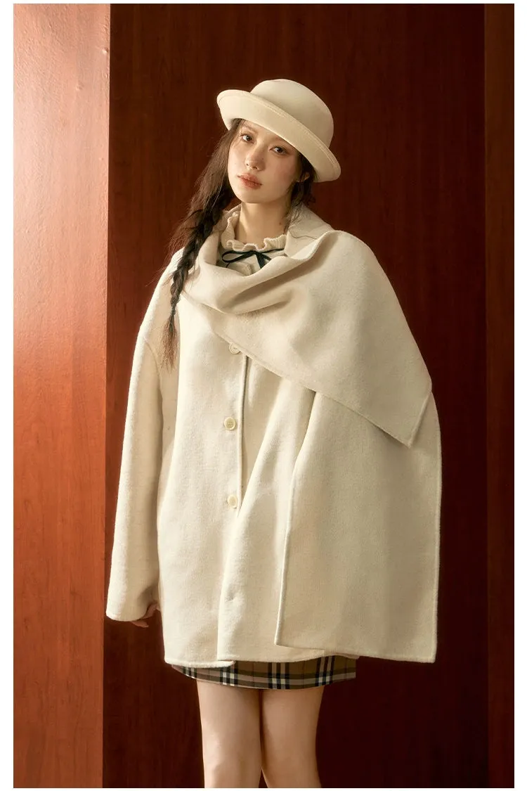 (Final Sale) Off-white & Blue Wool Cape Coat