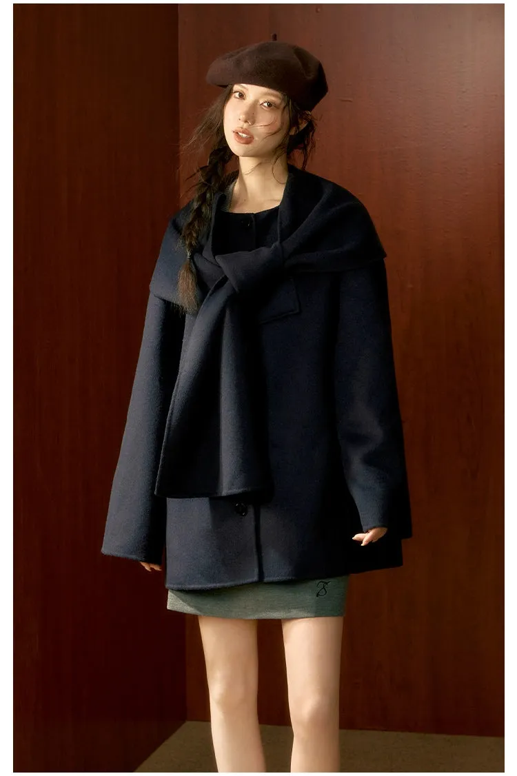 (Final Sale) Off-white & Blue Wool Cape Coat