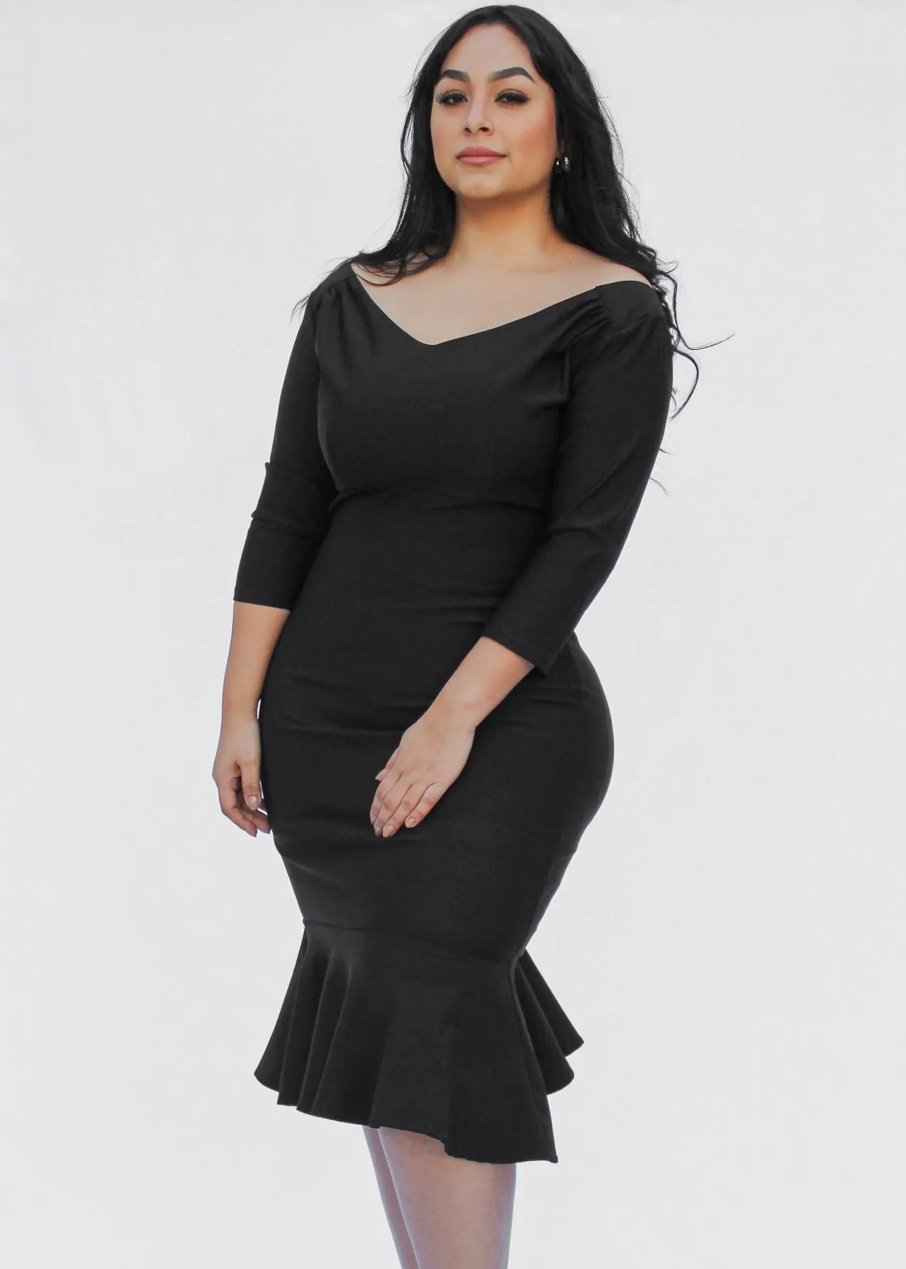 Fitted Mermaid Black Bodycon Dress # FMBD