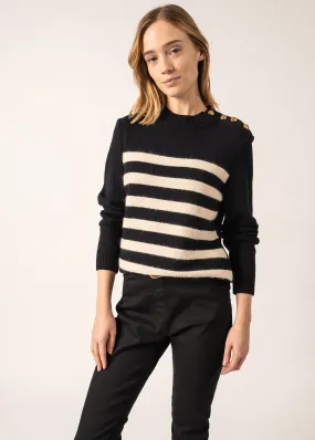 Gala Striped Sailor-inspired Jumper - with golden buttons (NAVY/ECUME)