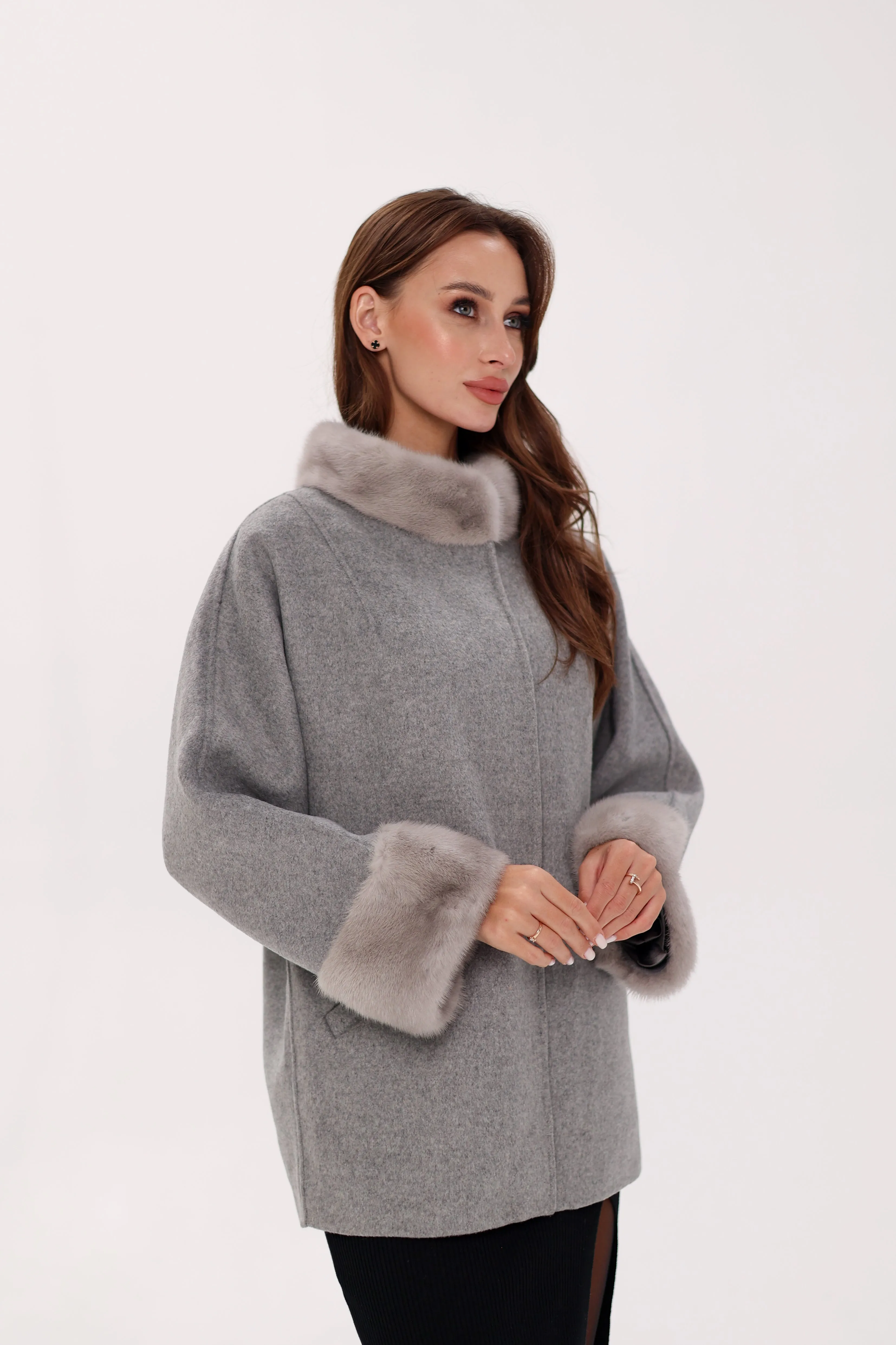 Genuine Mink Fur Virgin Wool Coat