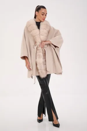 Genuine Polar Fox Double Face Wool Poncho Coat