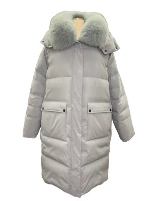 Genuine Polar Fox Fur Trim Down Fill Coat