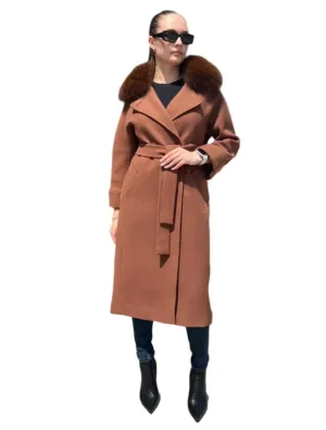 Genuine Polar Fox Tailored Cashmere Wool Coat