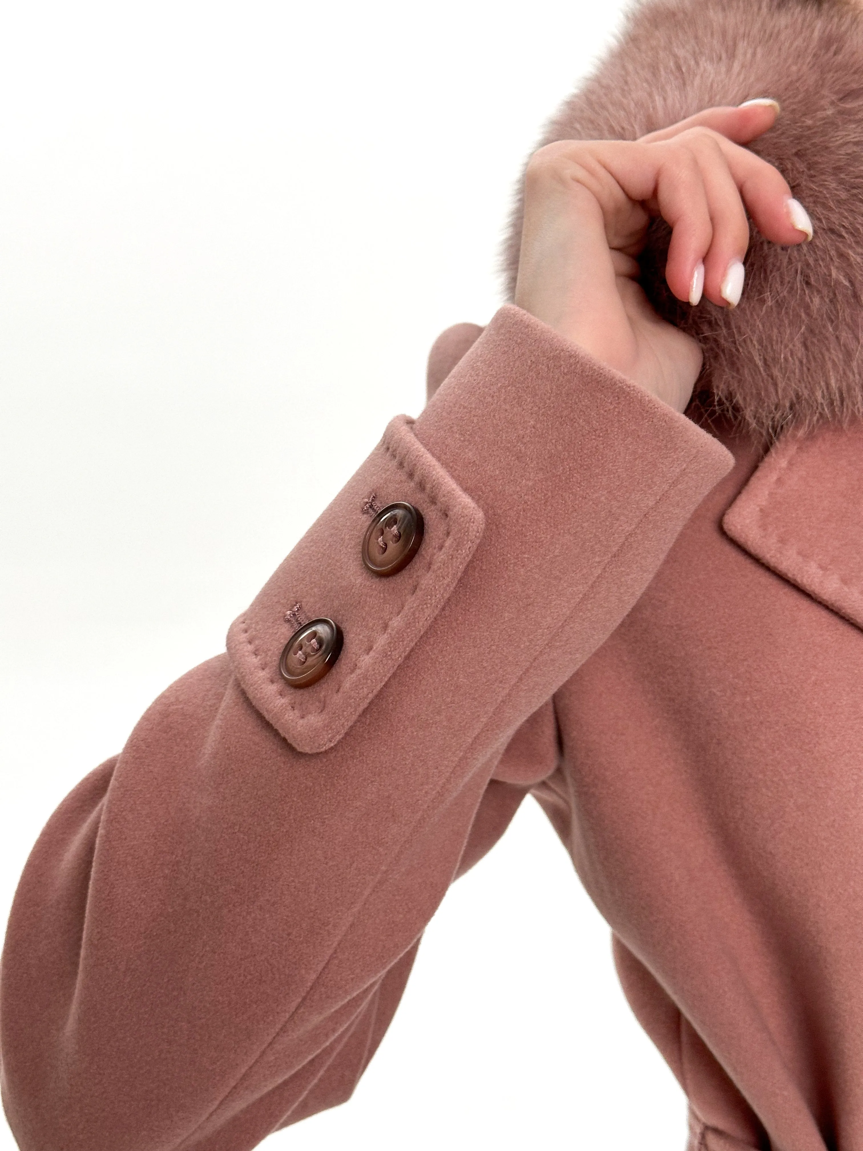 Genuine Polar Fox Tailored Cashmere Wool Coat