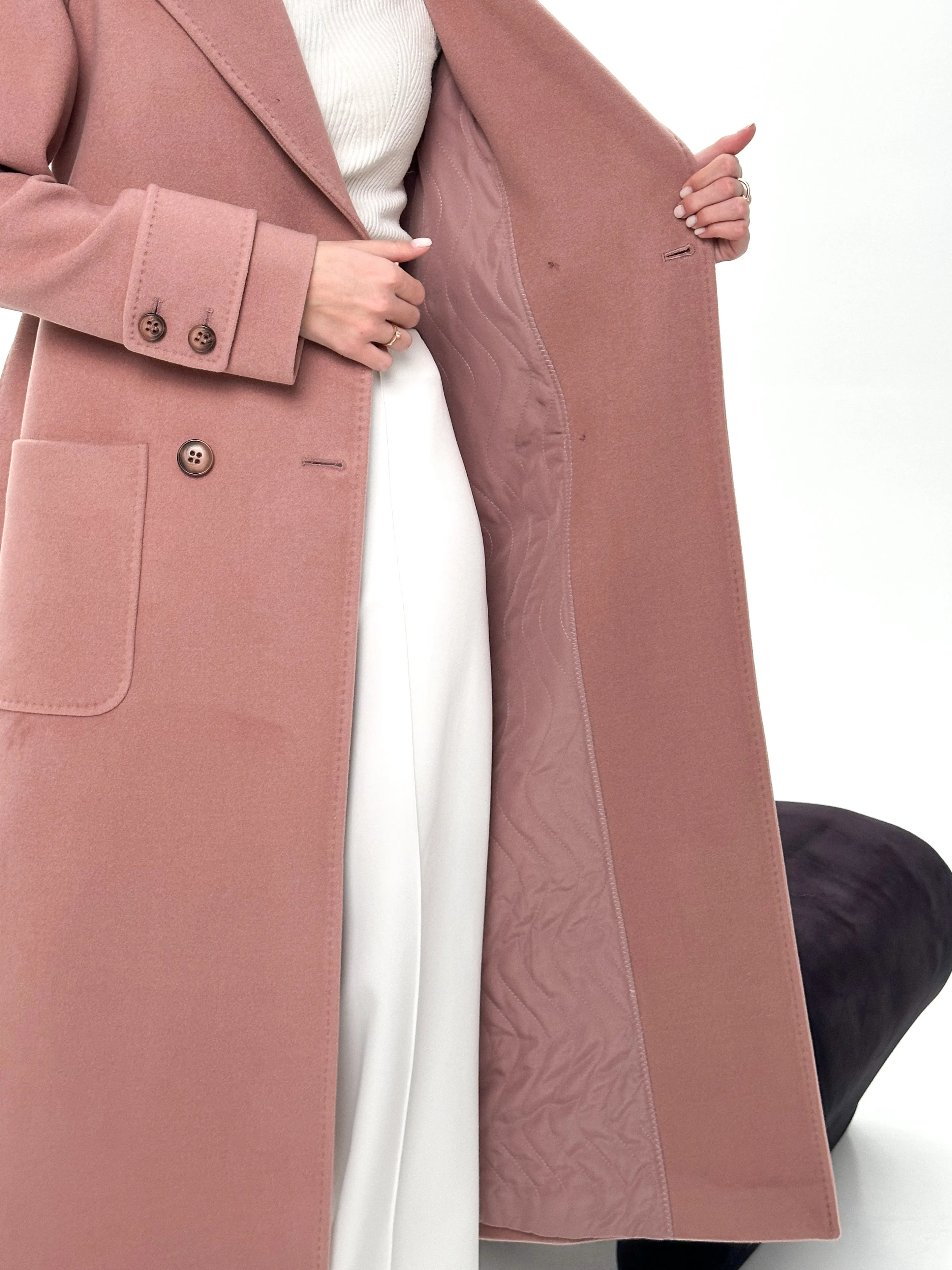 Genuine Polar Fox Tailored Cashmere Wool Coat