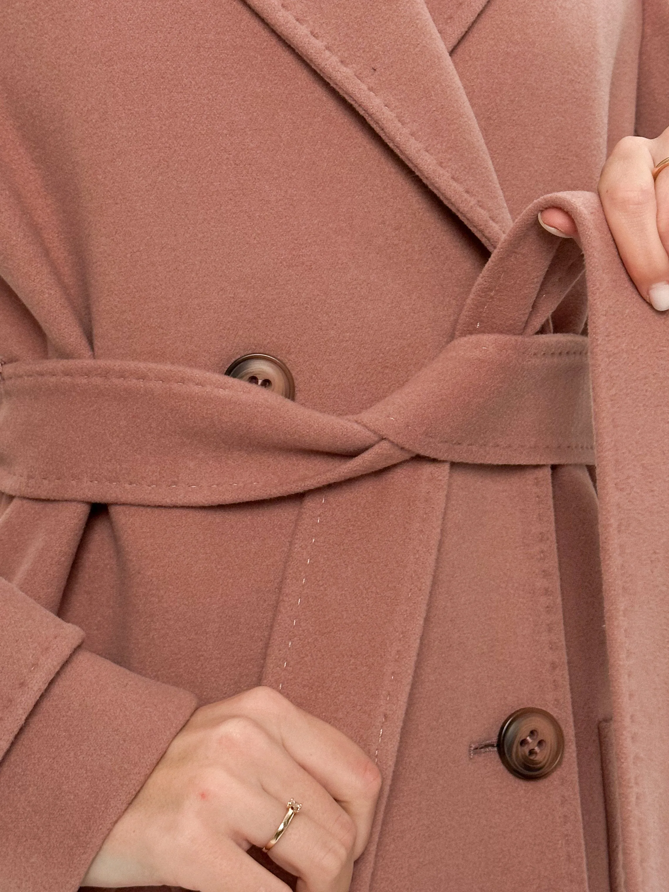 Genuine Polar Fox Tailored Cashmere Wool Coat