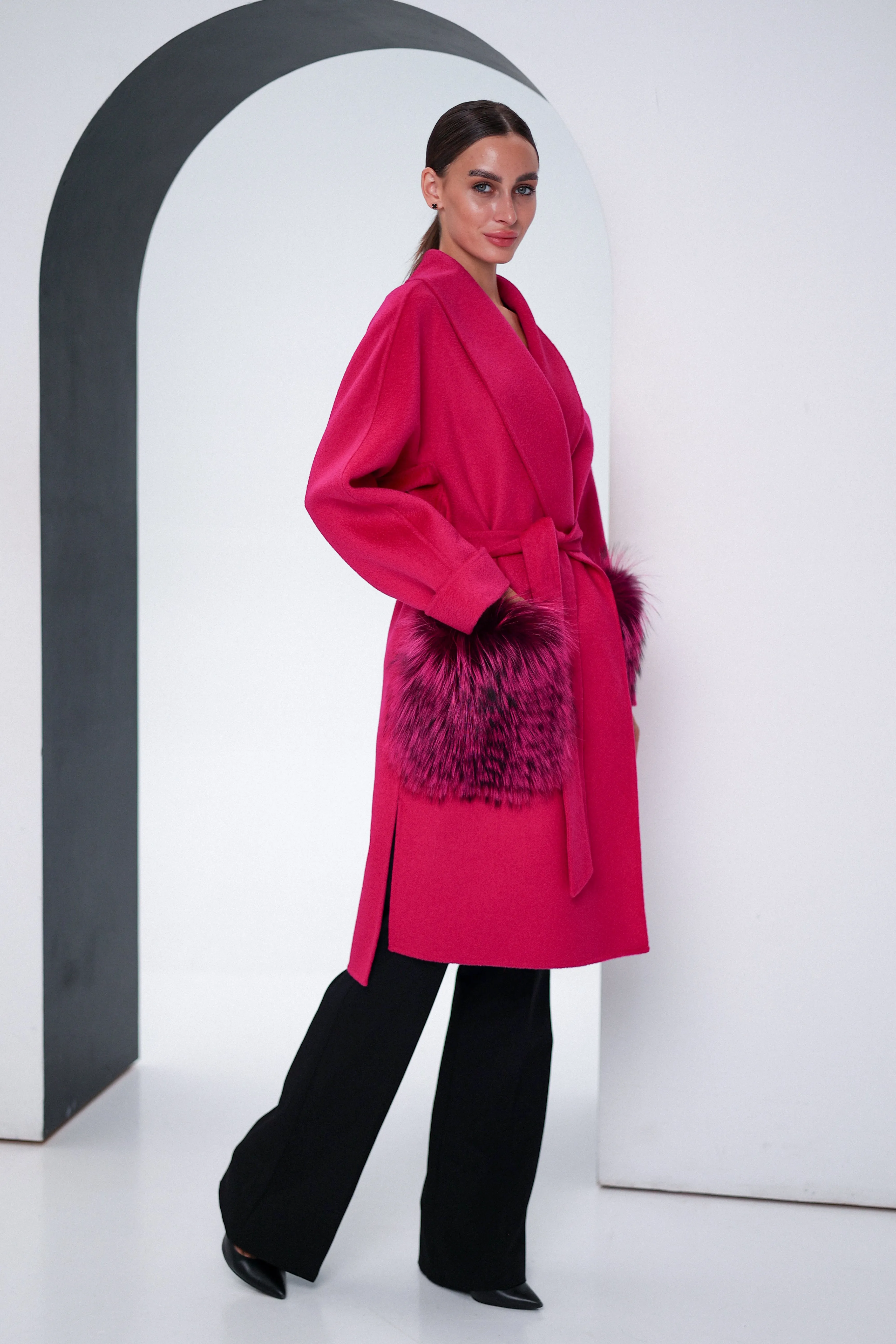 Genuine Silver Fox Double-Face Wool Coat