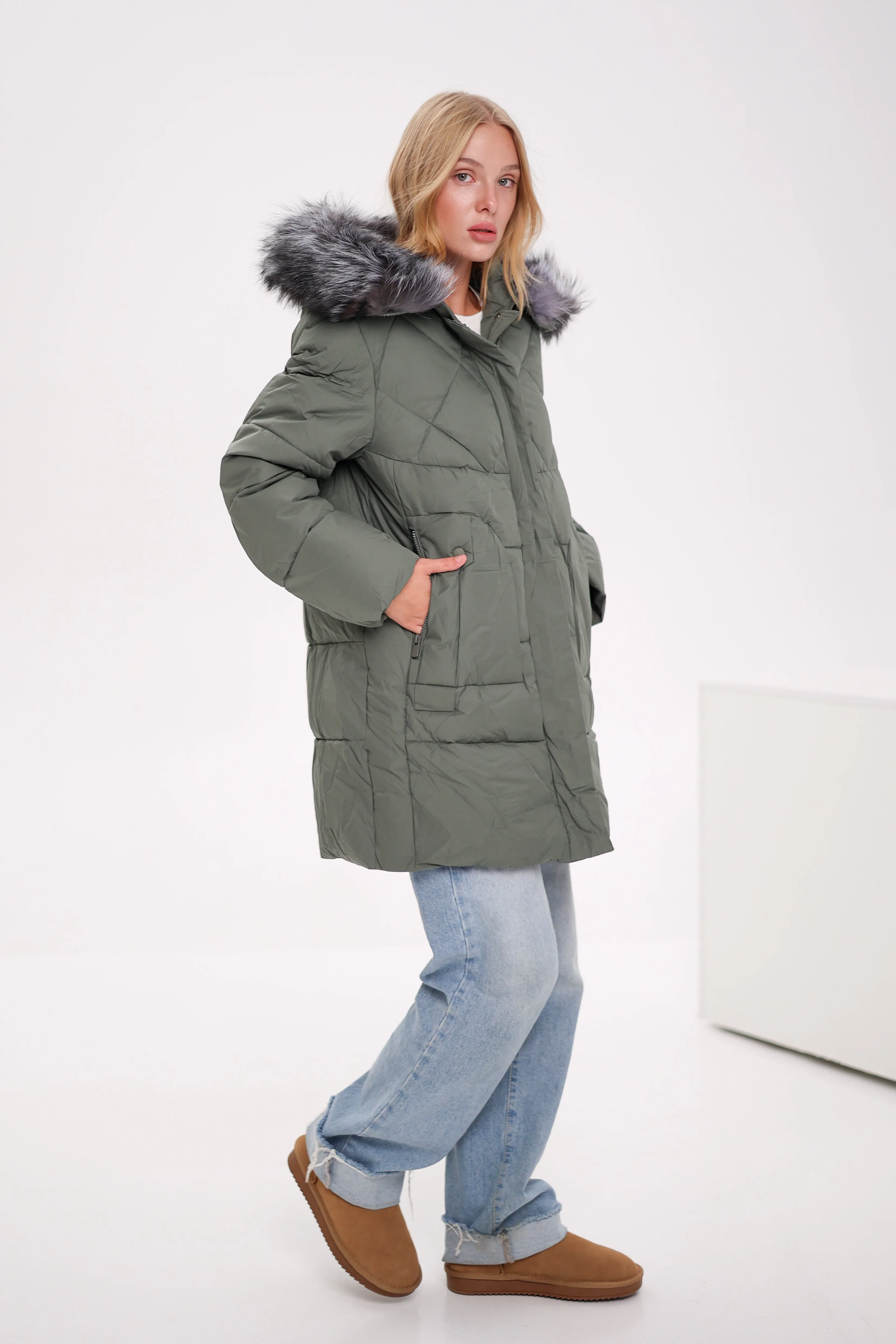 Genuine Silver Fox Insulated Winter Coat