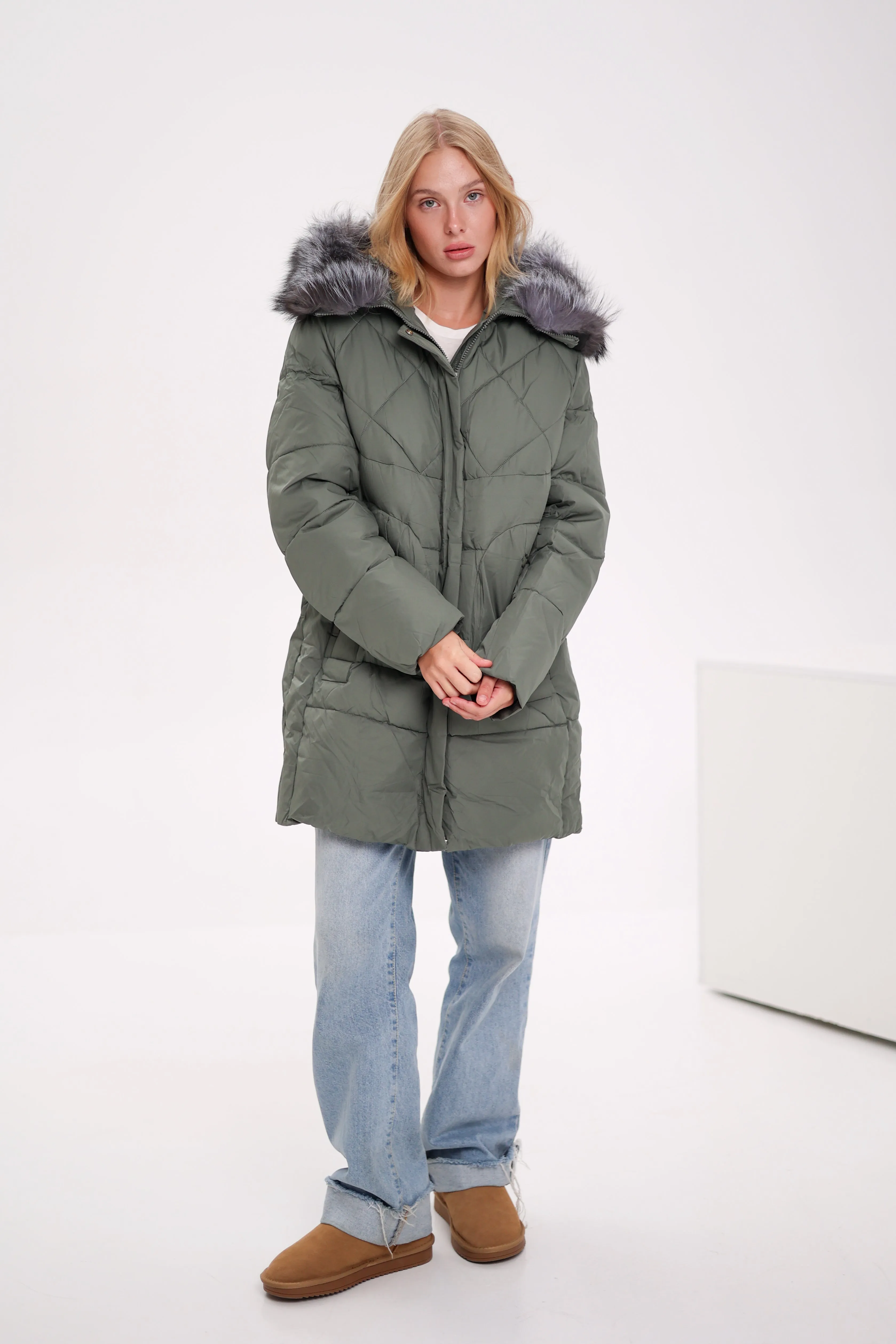 Genuine Silver Fox Insulated Winter Coat