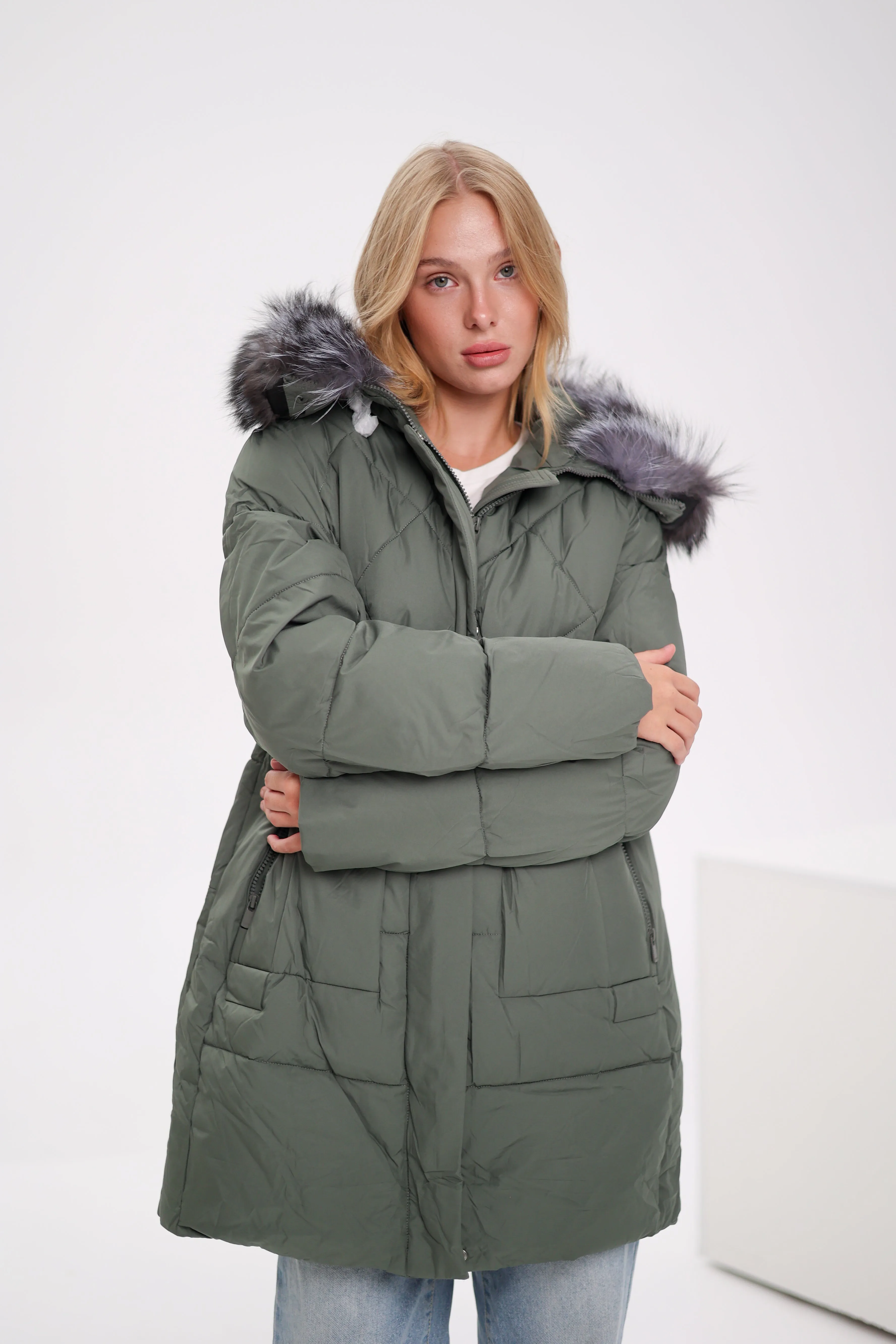 Genuine Silver Fox Insulated Winter Coat