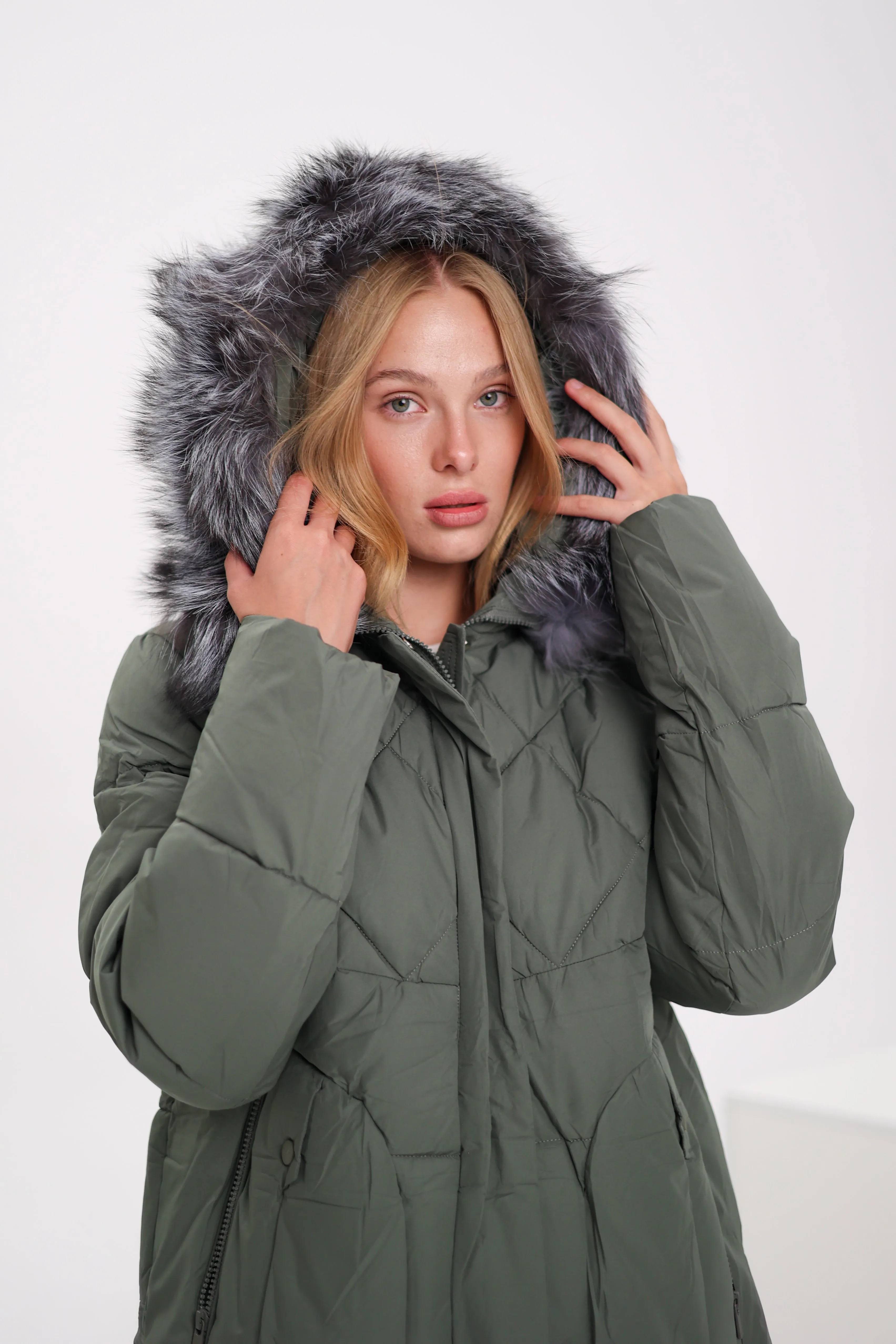 Genuine Silver Fox Insulated Winter Coat