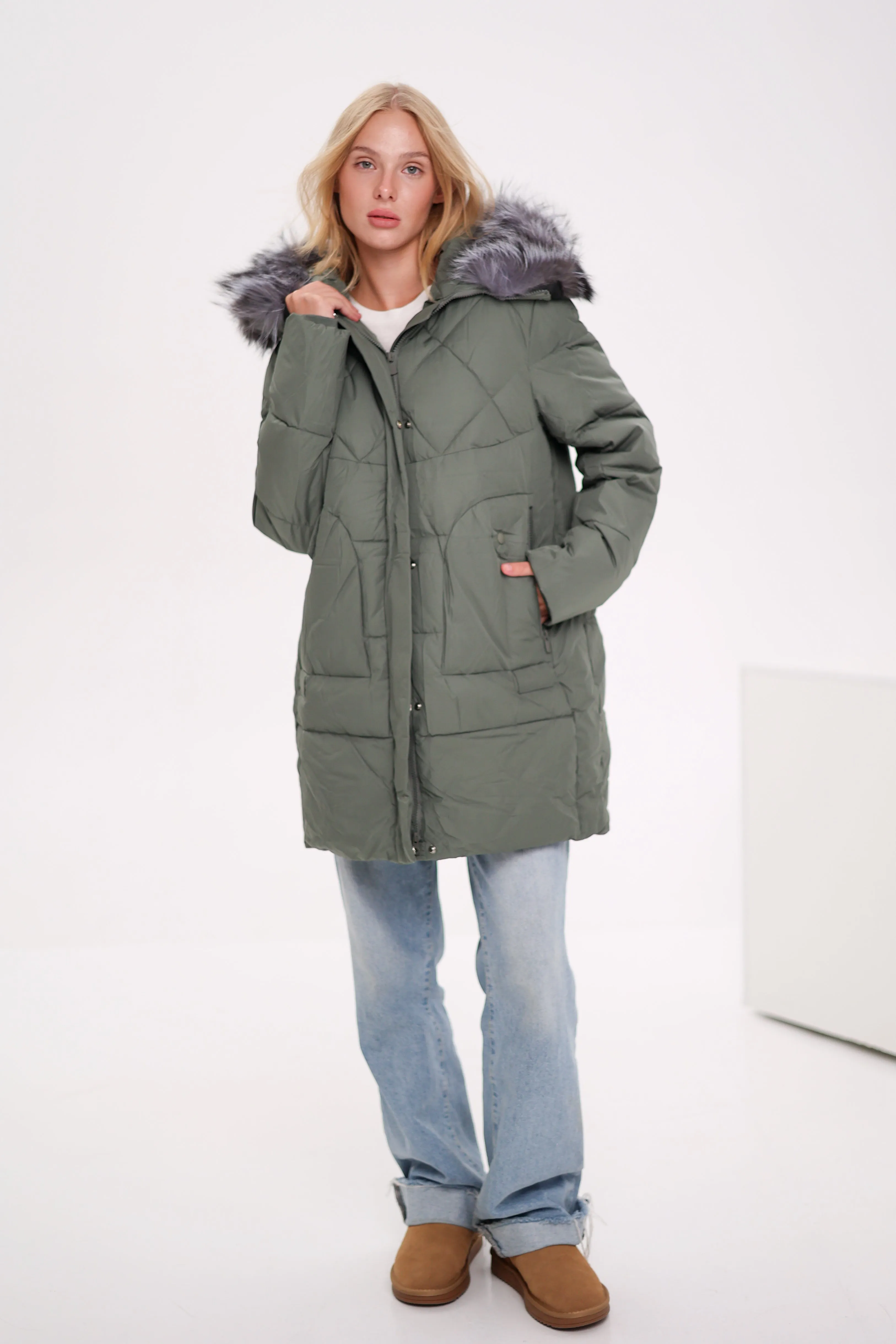 Genuine Silver Fox Insulated Winter Coat