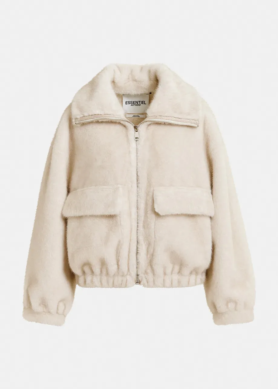 Genz Faux Fur Bomber Jacket - White