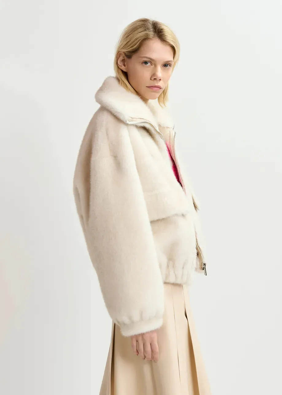 Genz Faux Fur Bomber Jacket - White