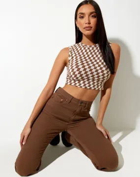 Gimon Crop Top in Diagonal Checker Tan and Ivory