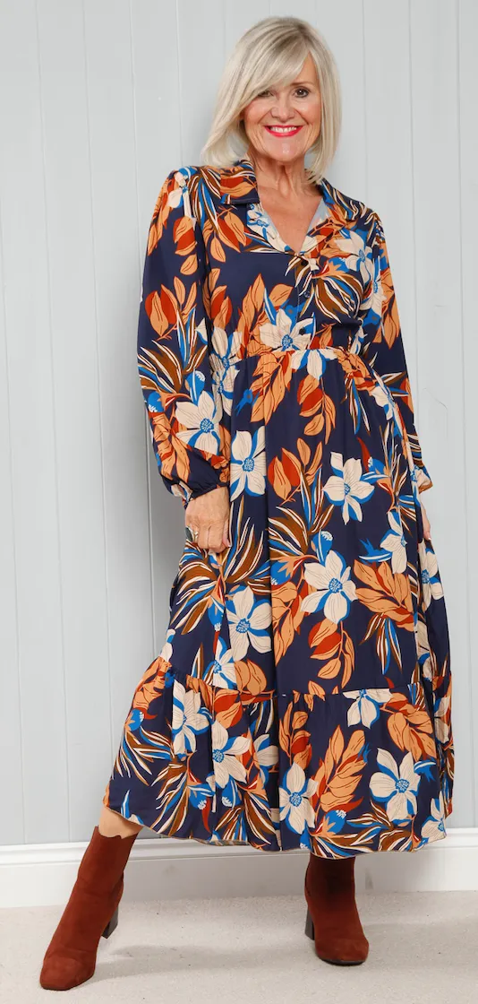 Goose Island 3947 Large Flower Print Button Maxi Dress (3 Colours)