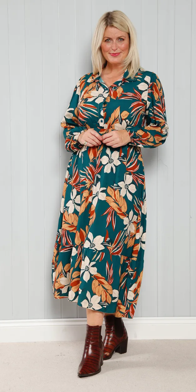 Goose Island 3947 Large Flower Print Button Maxi Dress (3 Colours)