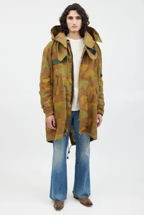 Green & Multicolour Fleece Lined Camo Coat