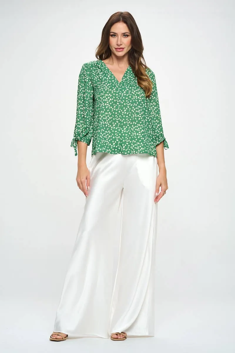 Green and white Top with Self Tie Sleeves