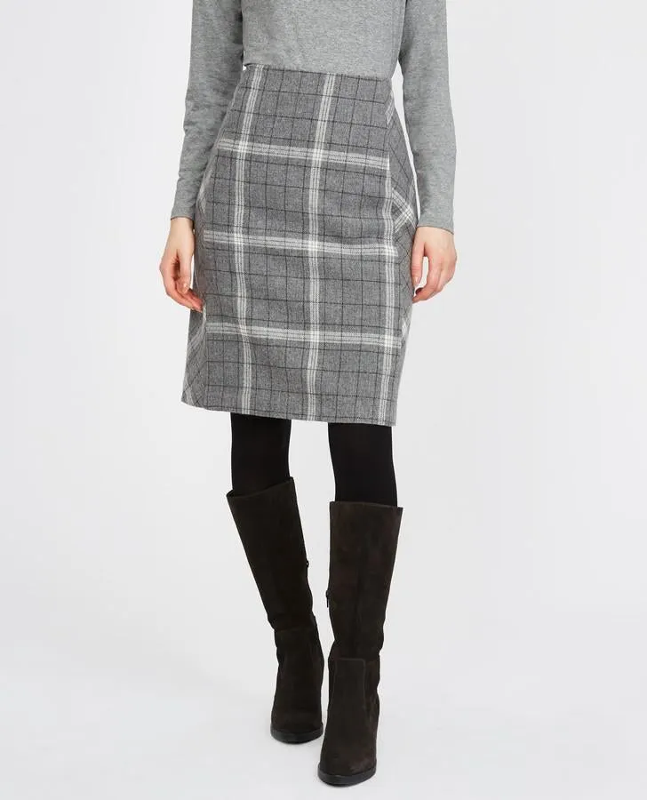 Grey Check A-Line Skirt