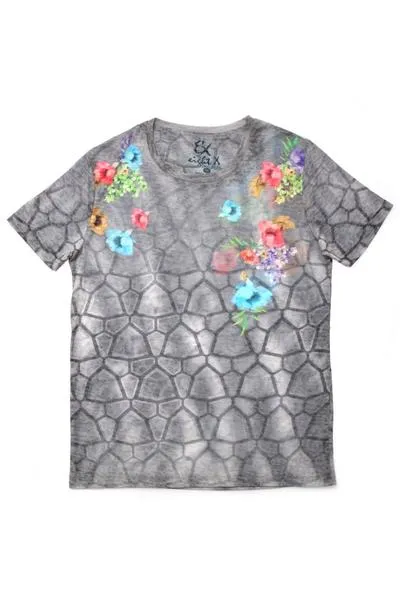 Grey Floral Print T-Shirt