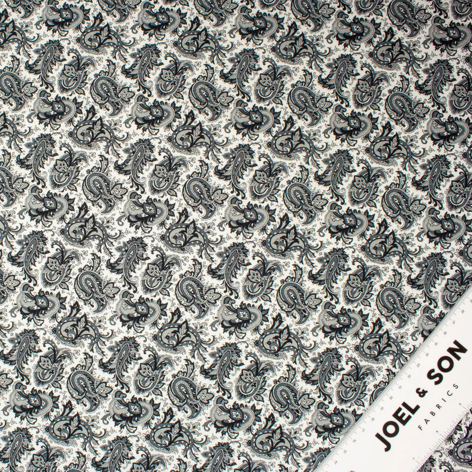 Grey Paisley Printed Cotton Poplin Shirting (A 2.15m Piece)