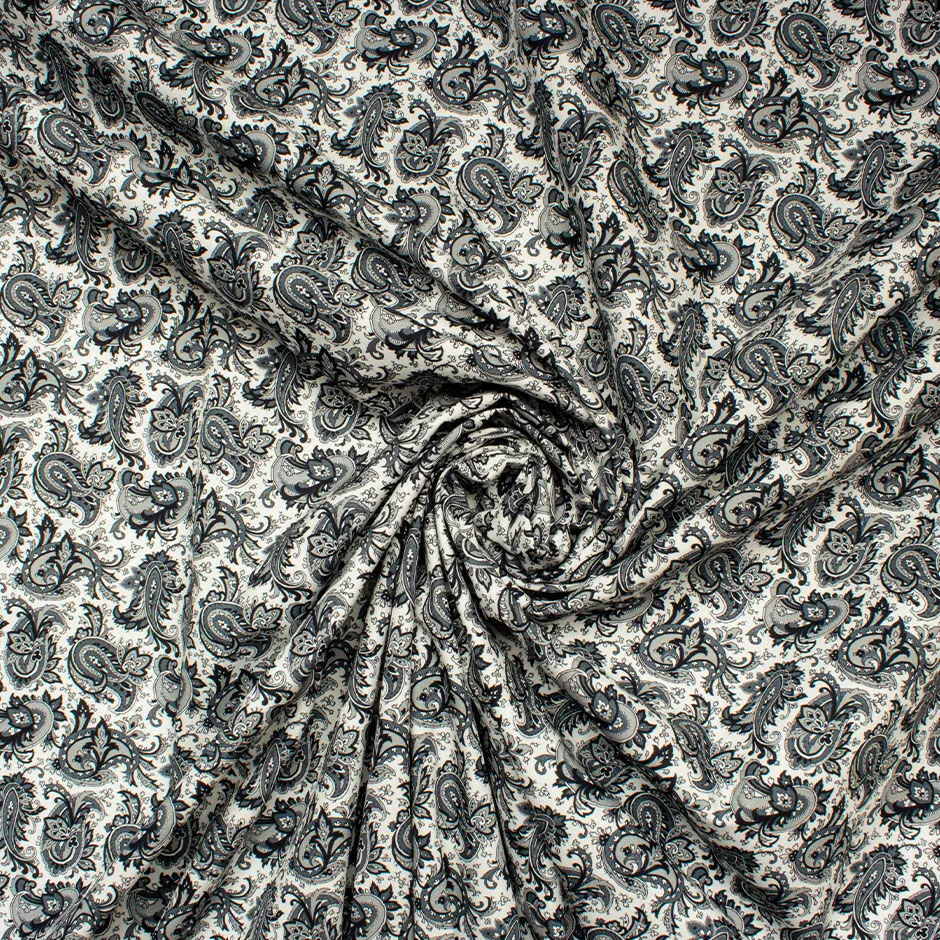 Grey Paisley Printed Cotton Poplin Shirting (A 2.15m Piece)