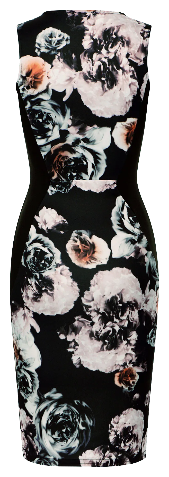 Grey Peach Multicoloured Side Panel Style Floral Bodycon Dress