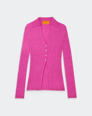 Guest In Residence - Rib Button Cardigan in Fuschia