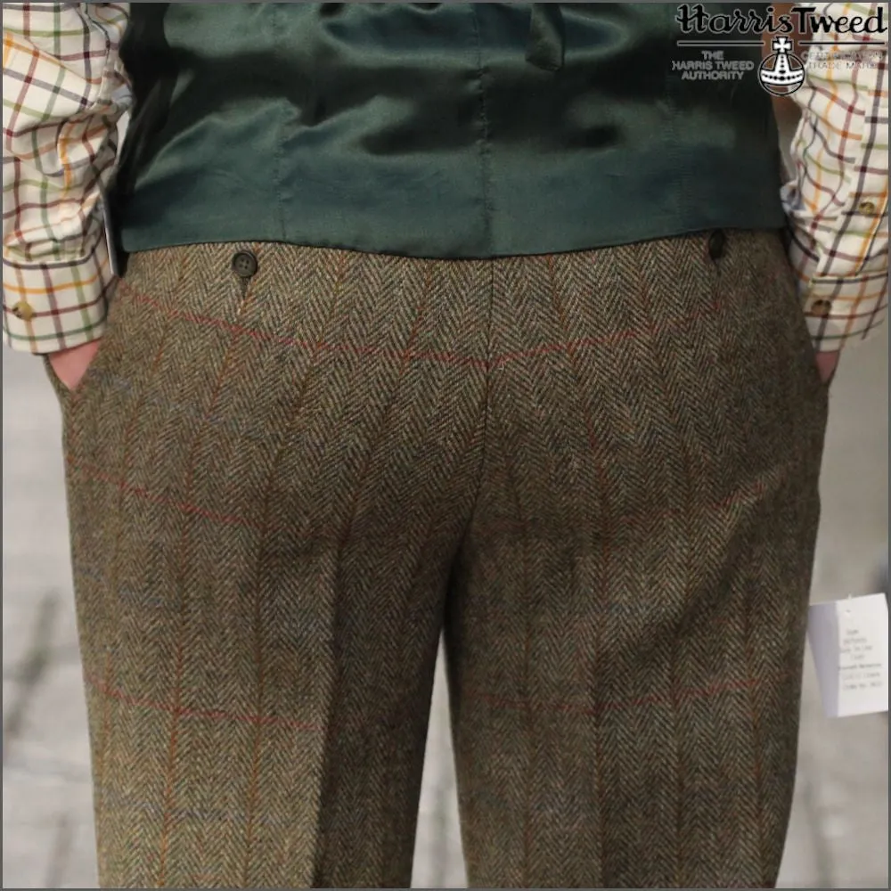 Harris Tweed Beige/Olive Herringbone Trousers--