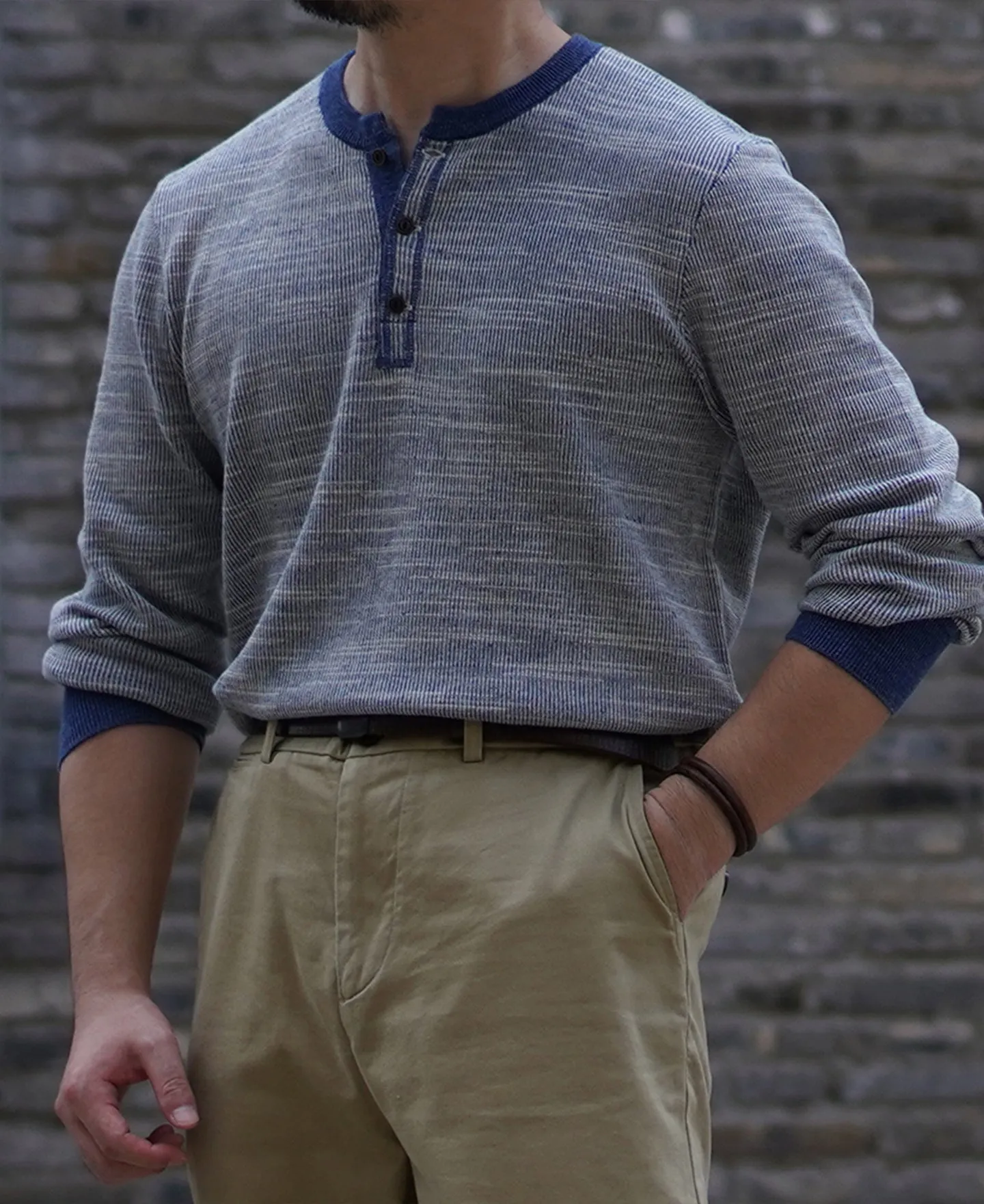 Indigo Heather Yarns Knitted Henley Shirt