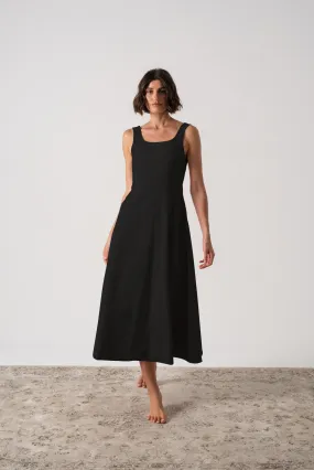 Ionia Linen Midi Dress Black