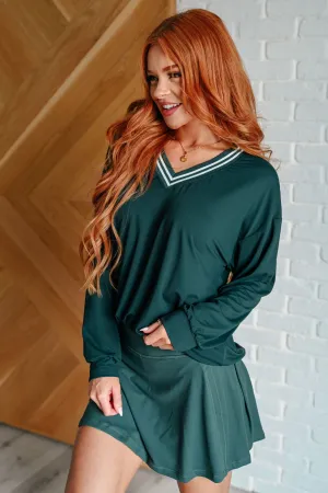 Ivy League V-Neck Pullover in Midnight Green