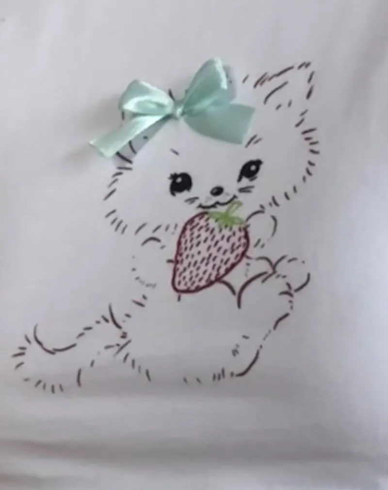 Izzy Tee in White with Strawberry Cat Print