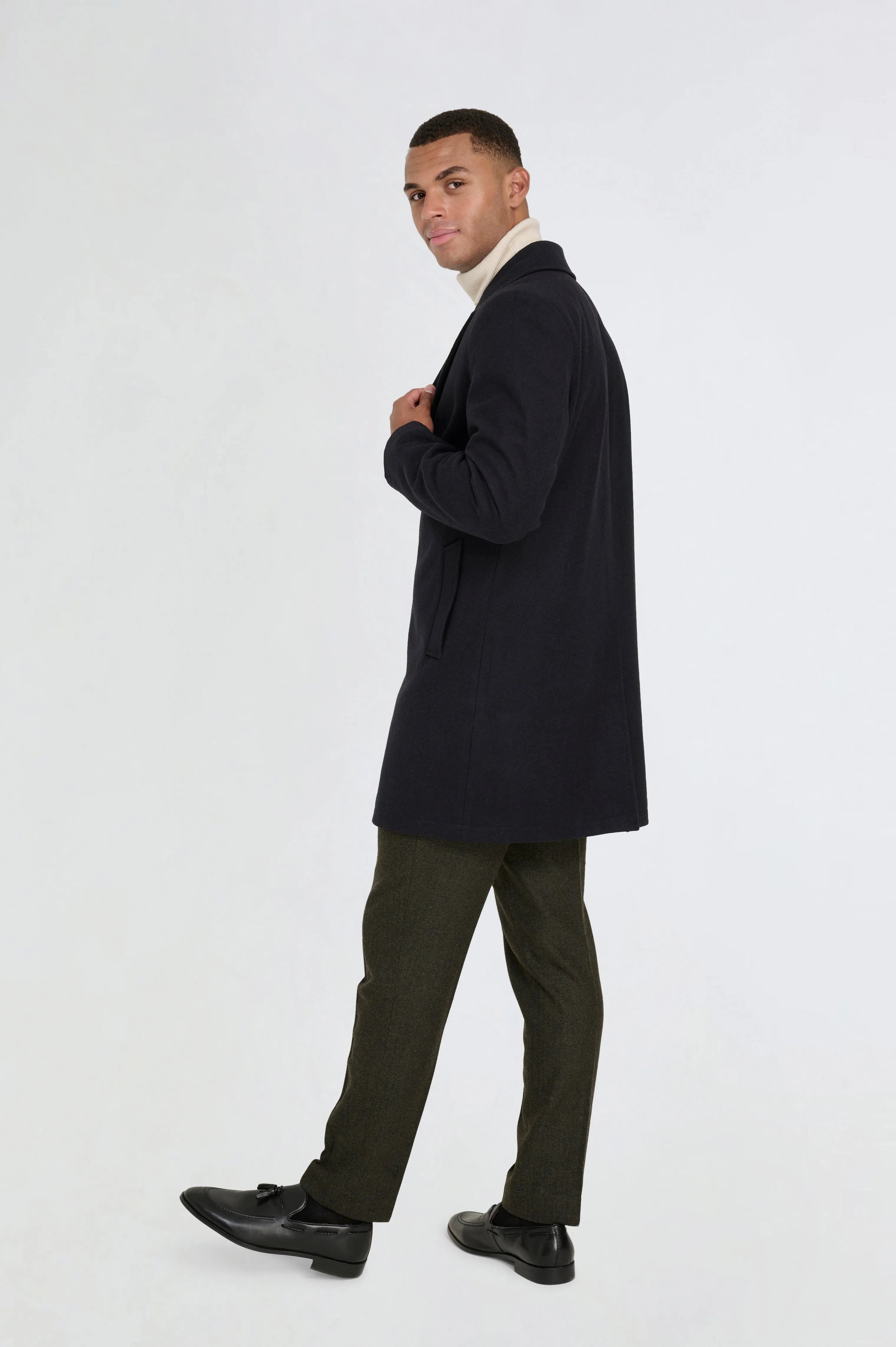 Josh Wool Melton Overcoat in Navy