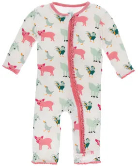 KicKee Pants Natural Farm Animals Muffin Ruffle Coverall with Zipper