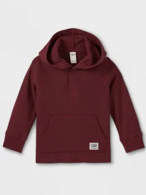 Kids Boy's Textured Thermal Hooded Henley Top,Burgundy