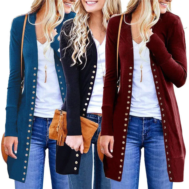 Knit Cardigan Sweater Button Up Pockets Cardigan Women Autumn Casual Long Cardigan V Neck Long Sleeve Female Clothing W3