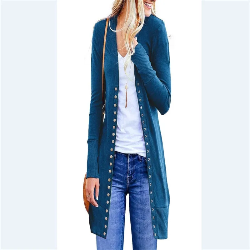 Knit Cardigan Sweater Button Up Pockets Cardigan Women Autumn Casual Long Cardigan V Neck Long Sleeve Female Clothing W3