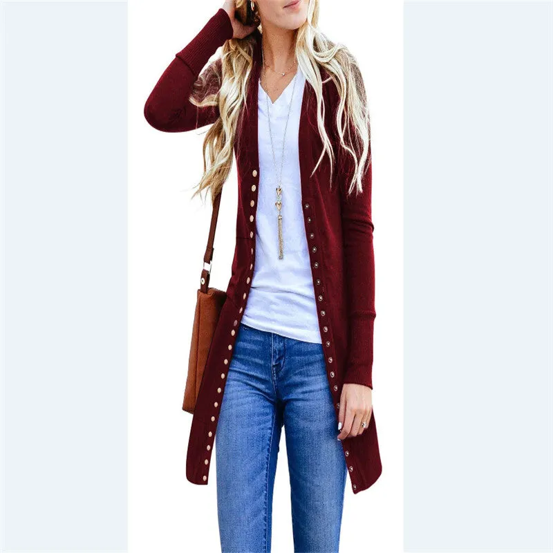 Knit Cardigan Sweater Button Up Pockets Cardigan Women Autumn Casual Long Cardigan V Neck Long Sleeve Female Clothing W3