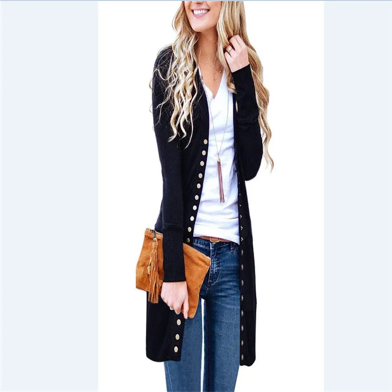 Knit Cardigan Sweater Button Up Pockets Cardigan Women Autumn Casual Long Cardigan V Neck Long Sleeve Female Clothing W3