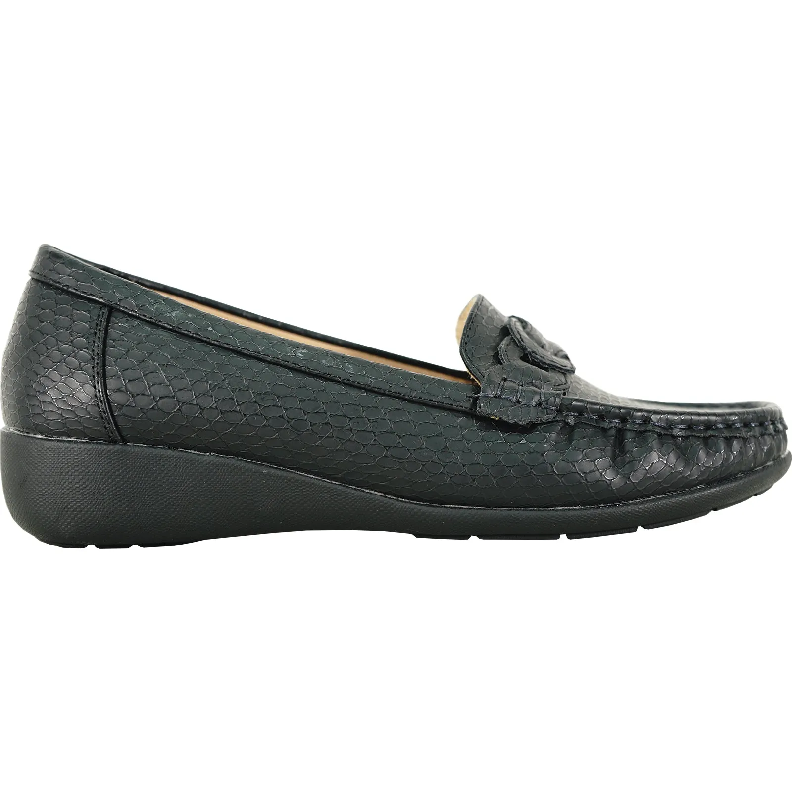 KOZI Women Comfort Casual Shoe ML3256 Wedge Slip-On Loafer Black