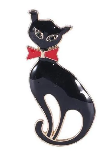 Le Chat Noir - Vintage Inspired Sitting Black Cat Enameled Brooch