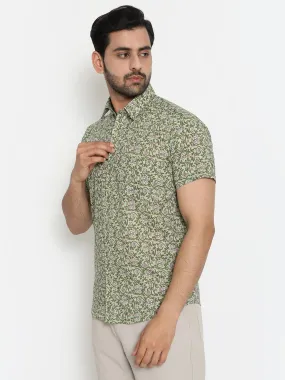 Light green Short Sleeve Cotton Hand Block Printed Men’s Shirt