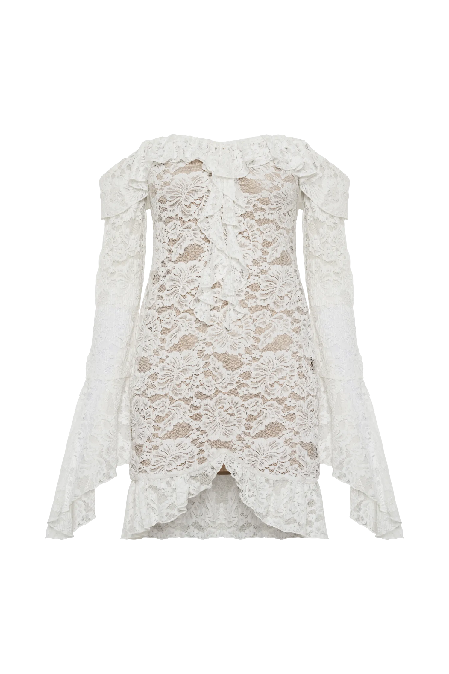 Lindsey Lace Plisse Mini Dress - Ivory