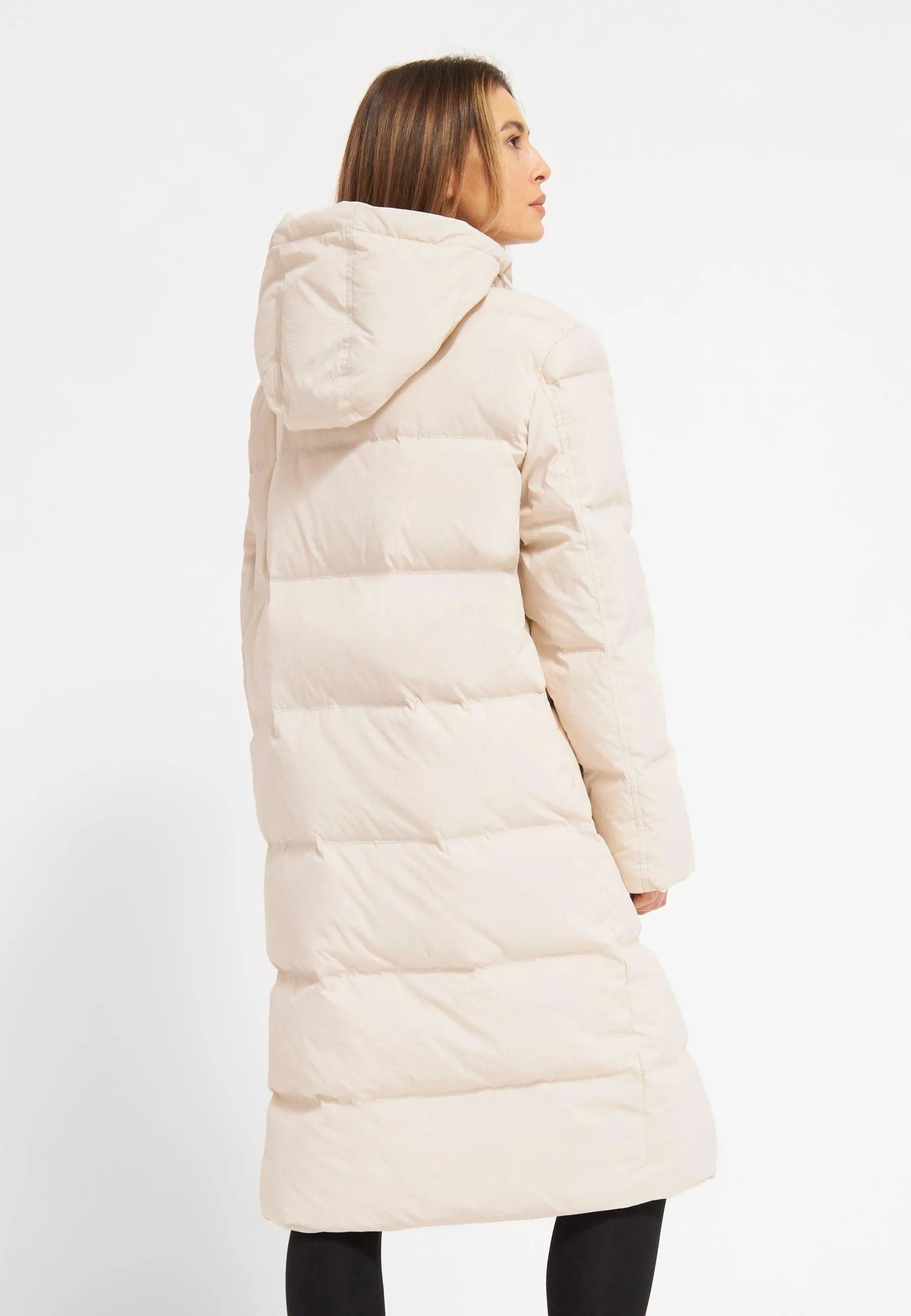 Long Hooded Puffer Jacket Off White